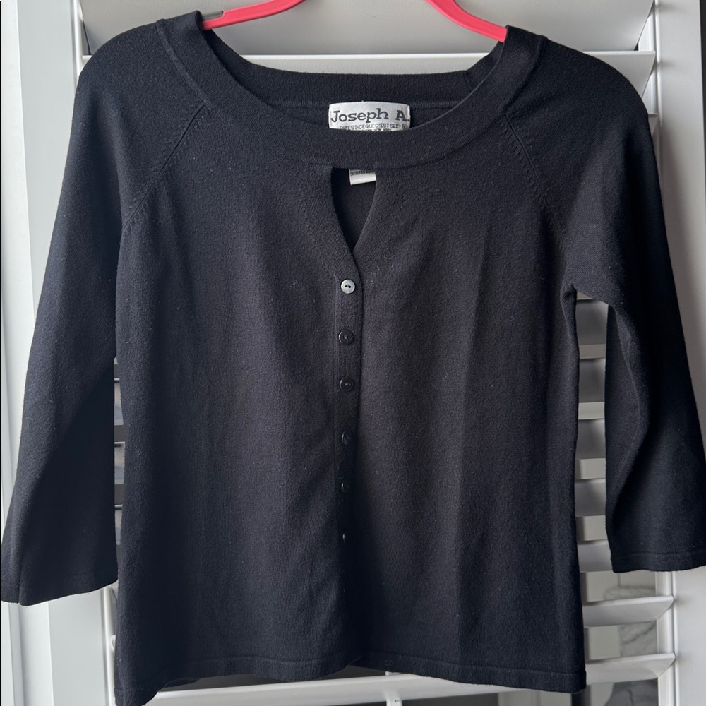 Joseph A 3/4 Sleeve Black Button-Up Sweater